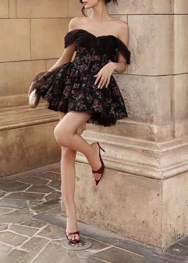 Ioubal Off Shoulder Mesh Floral Mini Dress