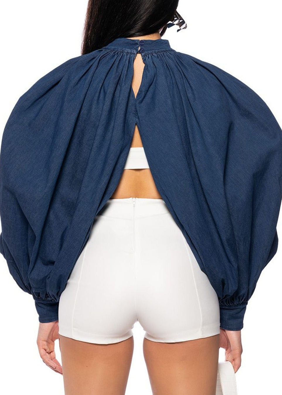 Hephzibah Balloon Sleeve Ruch Split Top