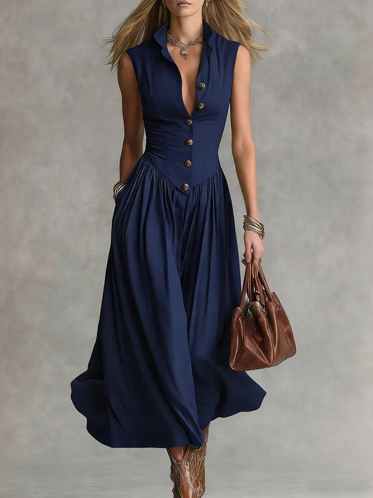 Heliodoros Sleeveless Ruch Midi Dress In Dark Blue