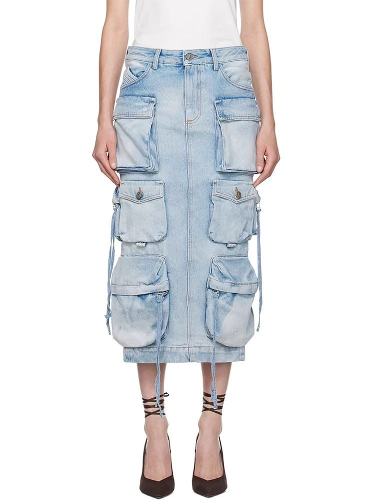 Ismoil Pocket Denim Maxi Skirt