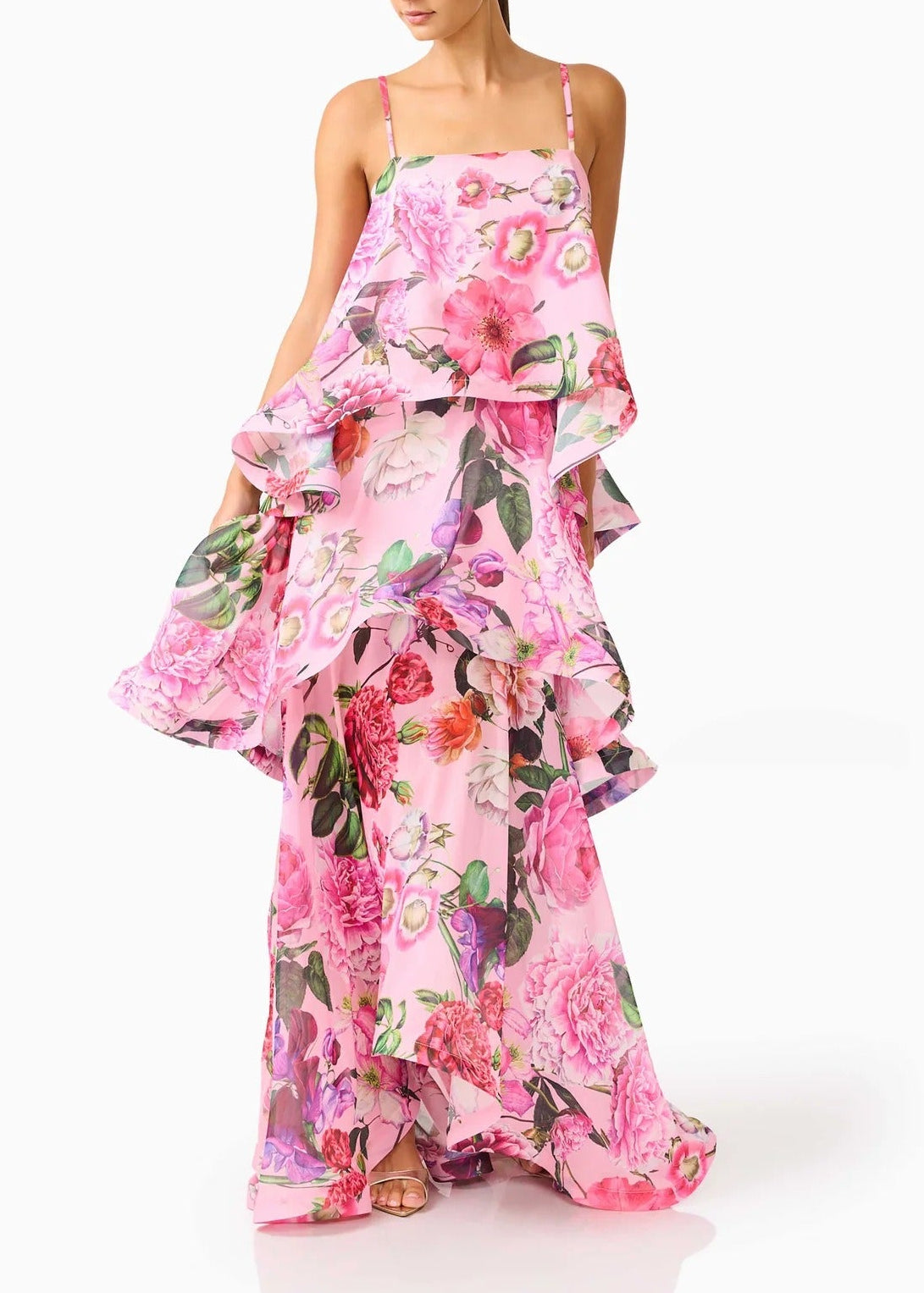 Hannie Floral Tiered Maxi Dress In Pink