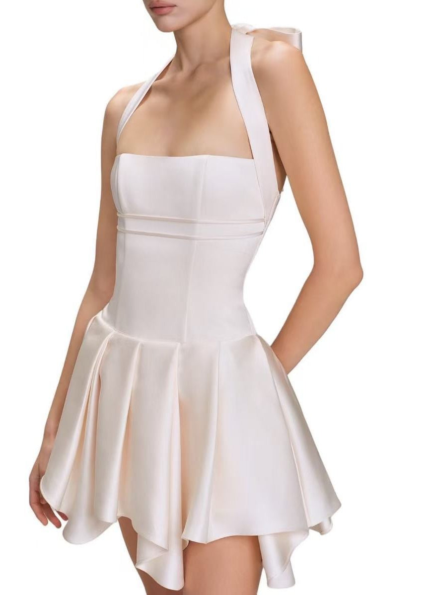 Firmina Halter Neck Silky Mini Dress In White