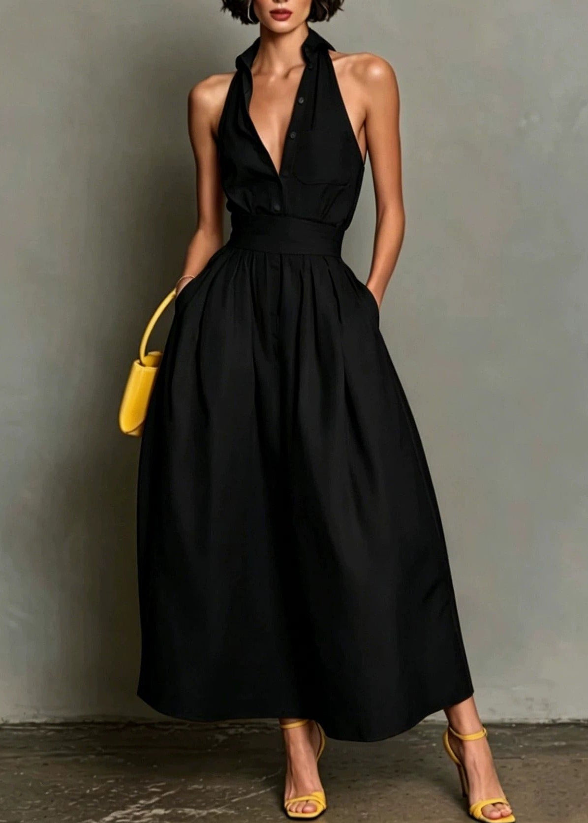 Kameryn Halter Neck Stripe Maxi Dress In Black