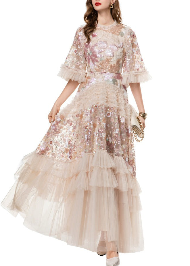 Kasim Embellished Sequin Ruffle Maxi Dress