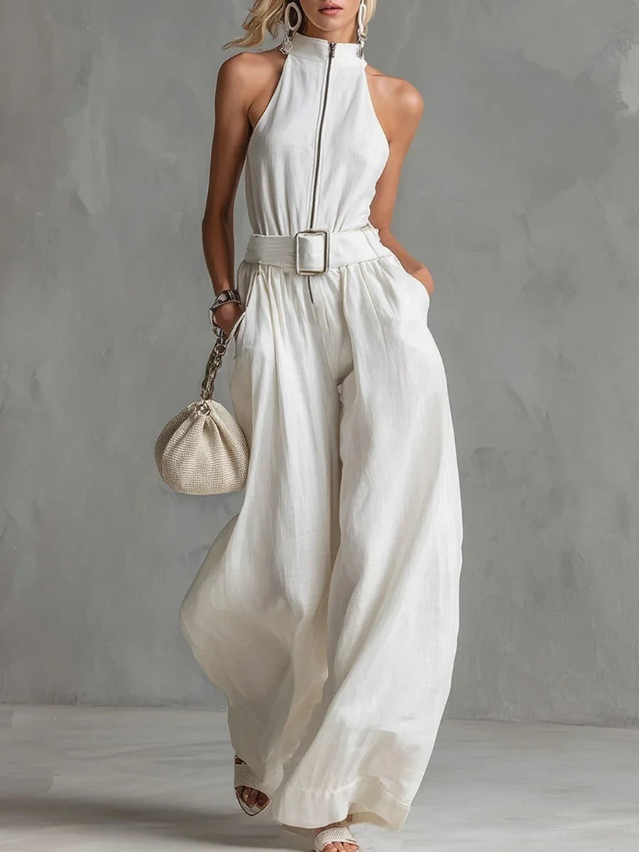 Gita Halter Neck Ruch Belt Jumpsuit