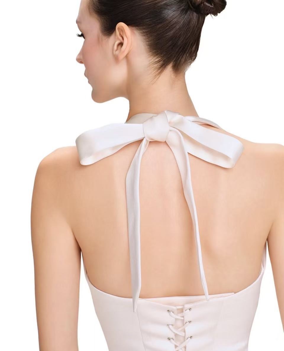Firmina Halter Neck Silky Mini Dress In White
