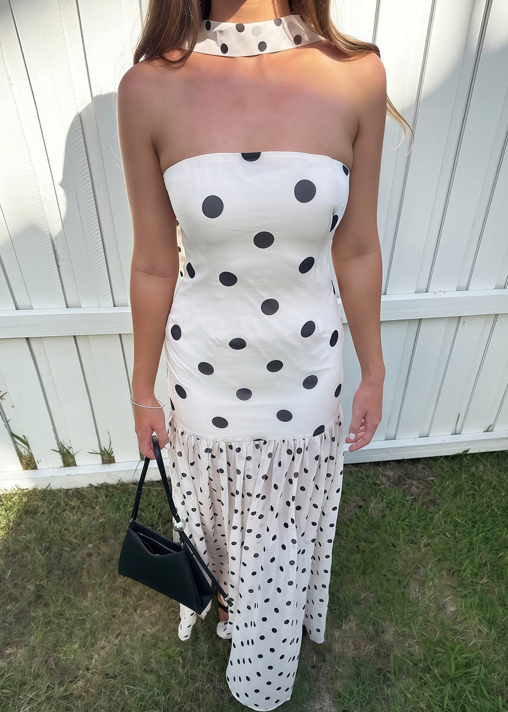 Irek Strapless Dot Scarf Maxi Dress