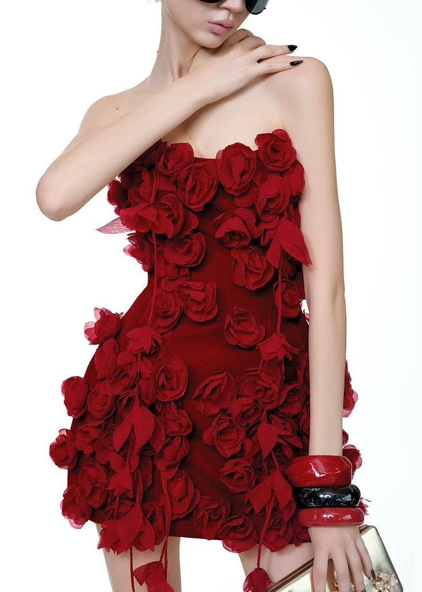 Mahadev Strapless Flower Mini Dress