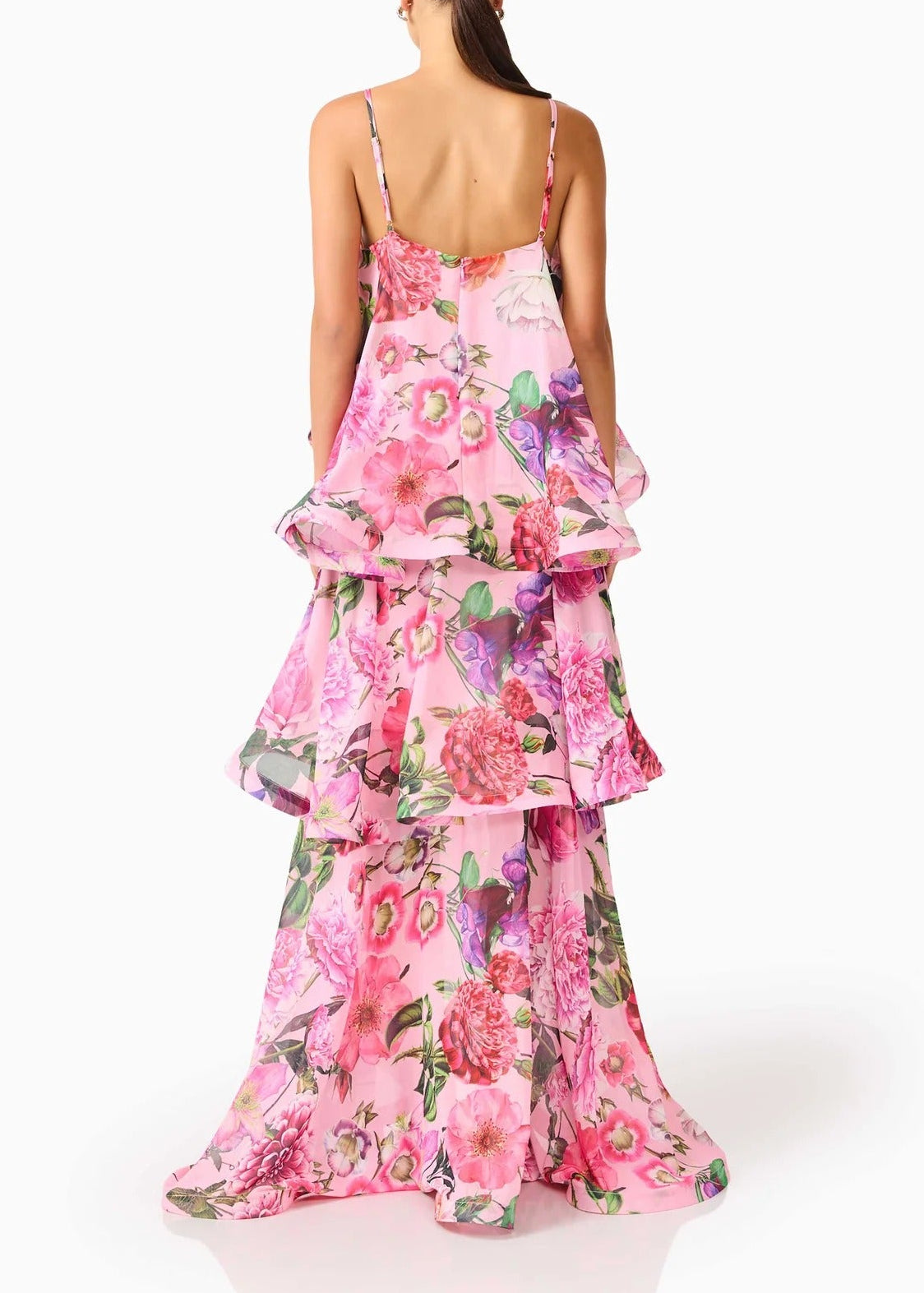 Hannie Floral Tiered Maxi Dress In Pink