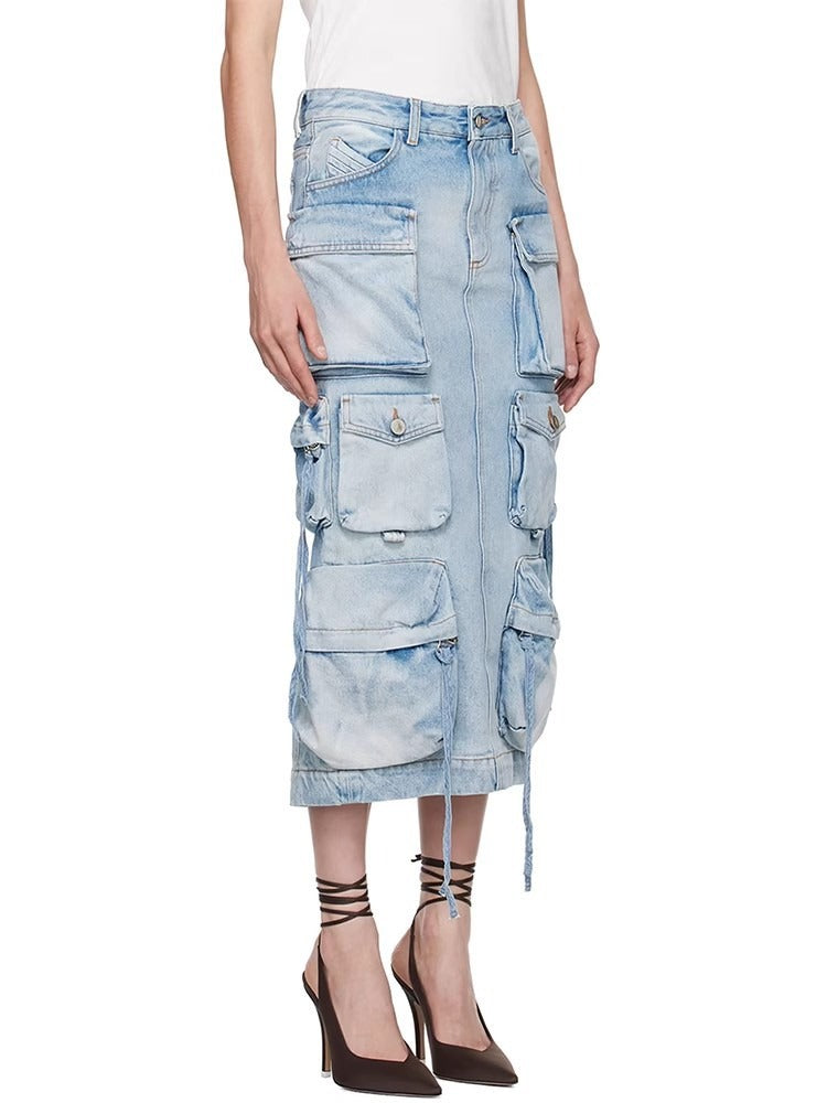 Ismoil Pocket Denim Maxi Skirt