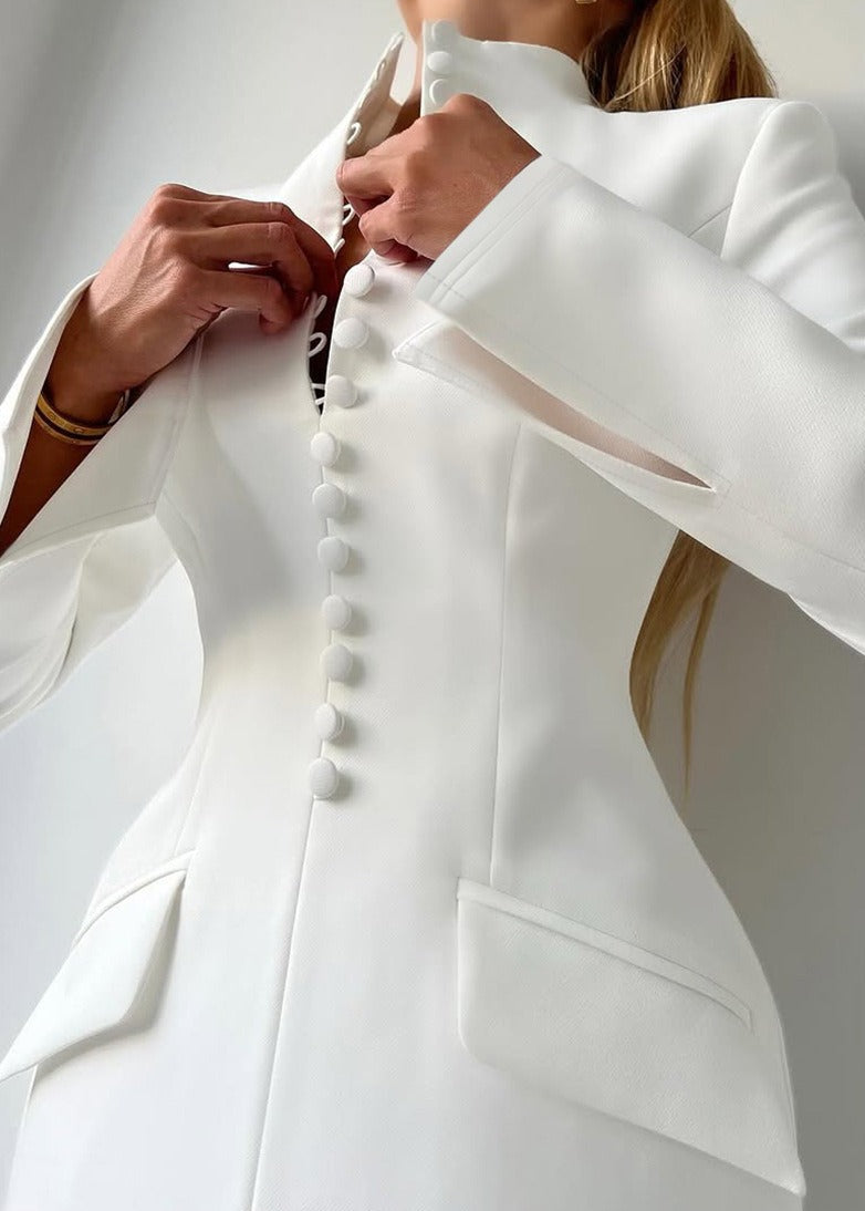 Erramun Long Sleeve Button Mini Dress In White