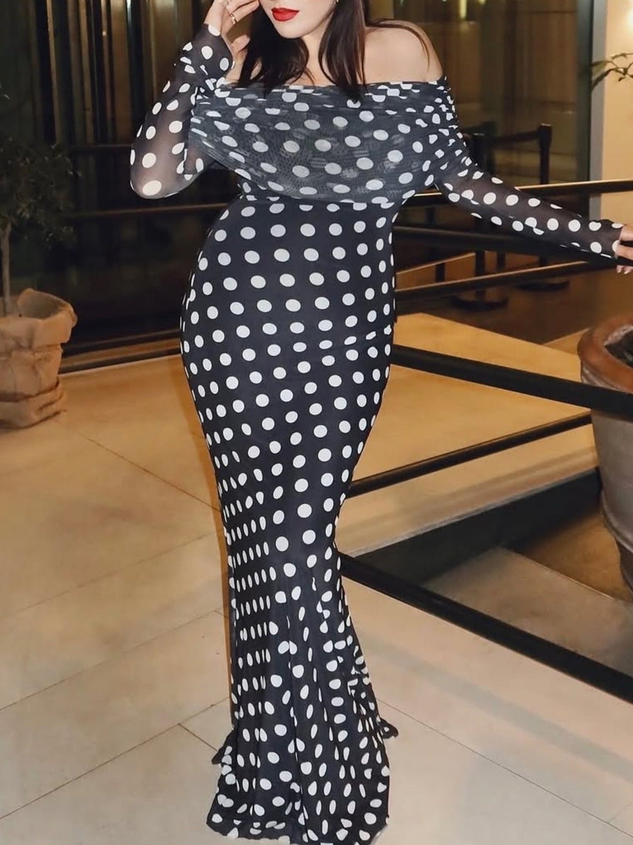 Flannan Off Shoulder Dot Maxi Dress