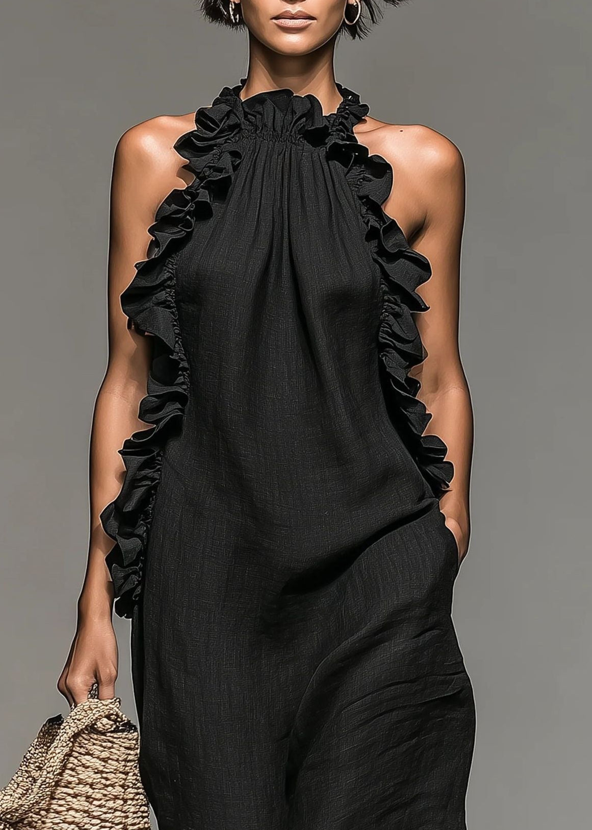 Inmaculada Halter Neck Ruffle Maxi Dress