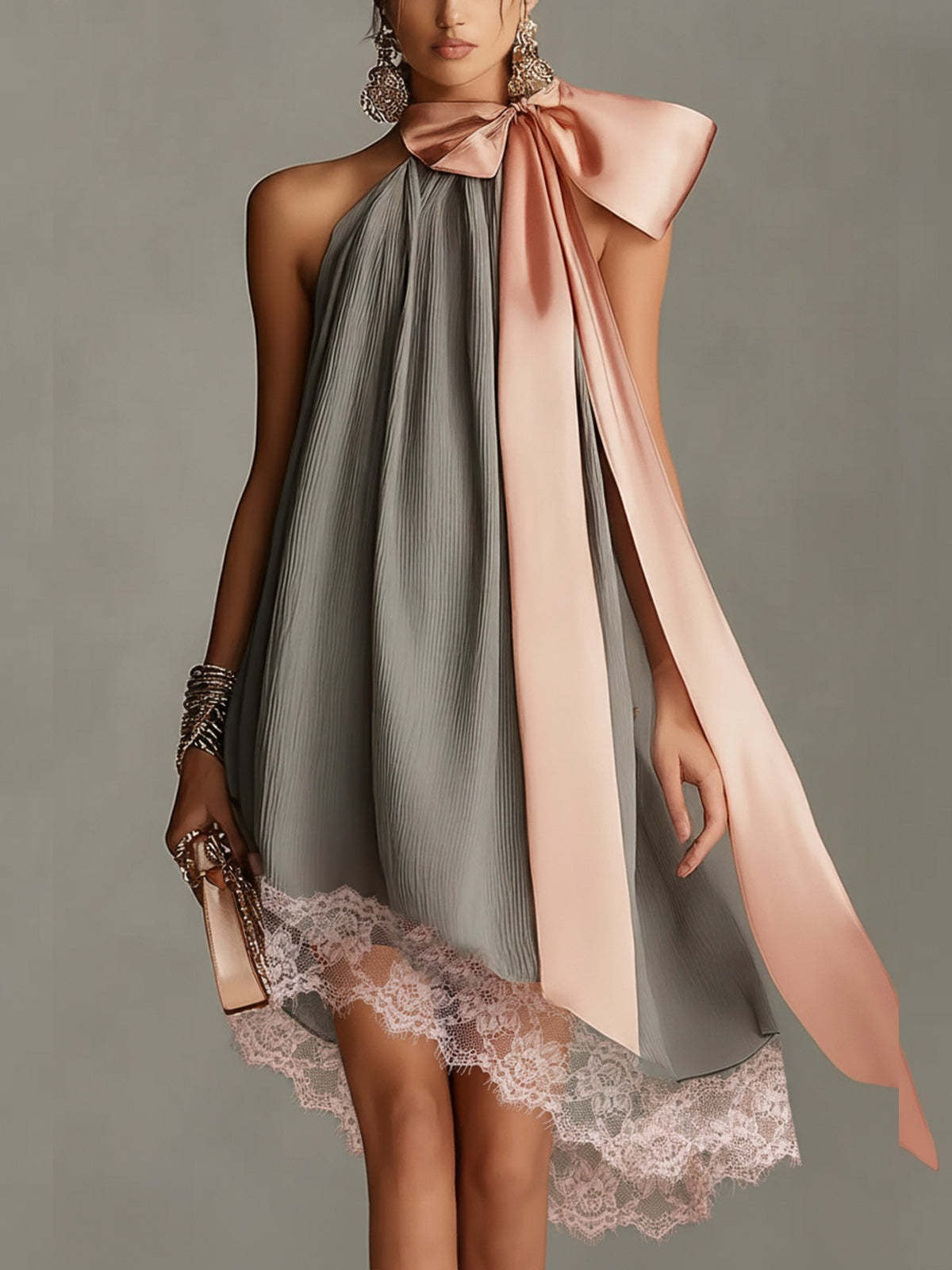 Kawai Asymmetric Lace Mini Dress