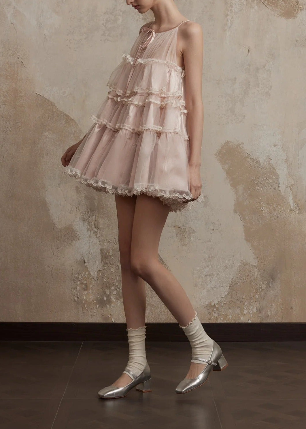 Femme Sleeveless Mesh Puffy Mini Dress In Pink