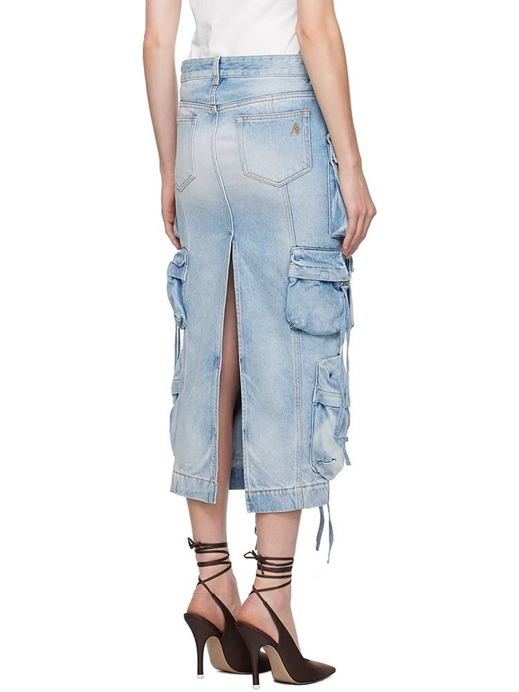 Ismoil Pocket Denim Maxi Skirt