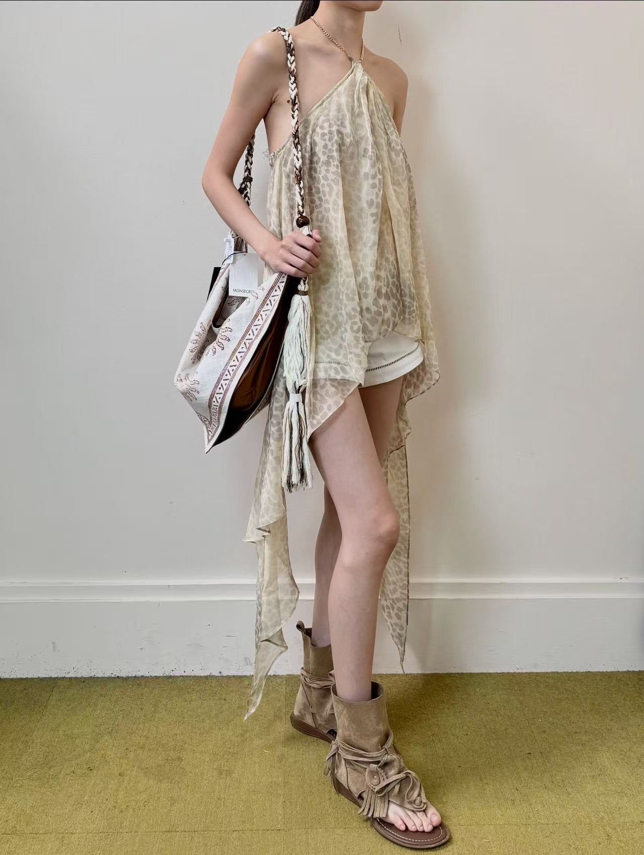Inara Halter Neck Leopard Fringe Top
