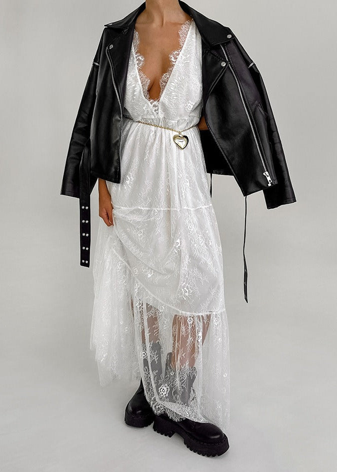 Imran Plunge Lace Maxi Dress