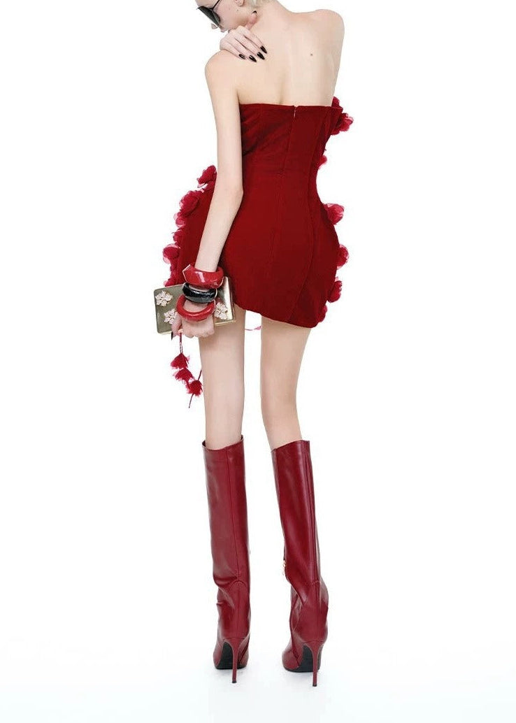 Mahadev Strapless Flower Mini Dress