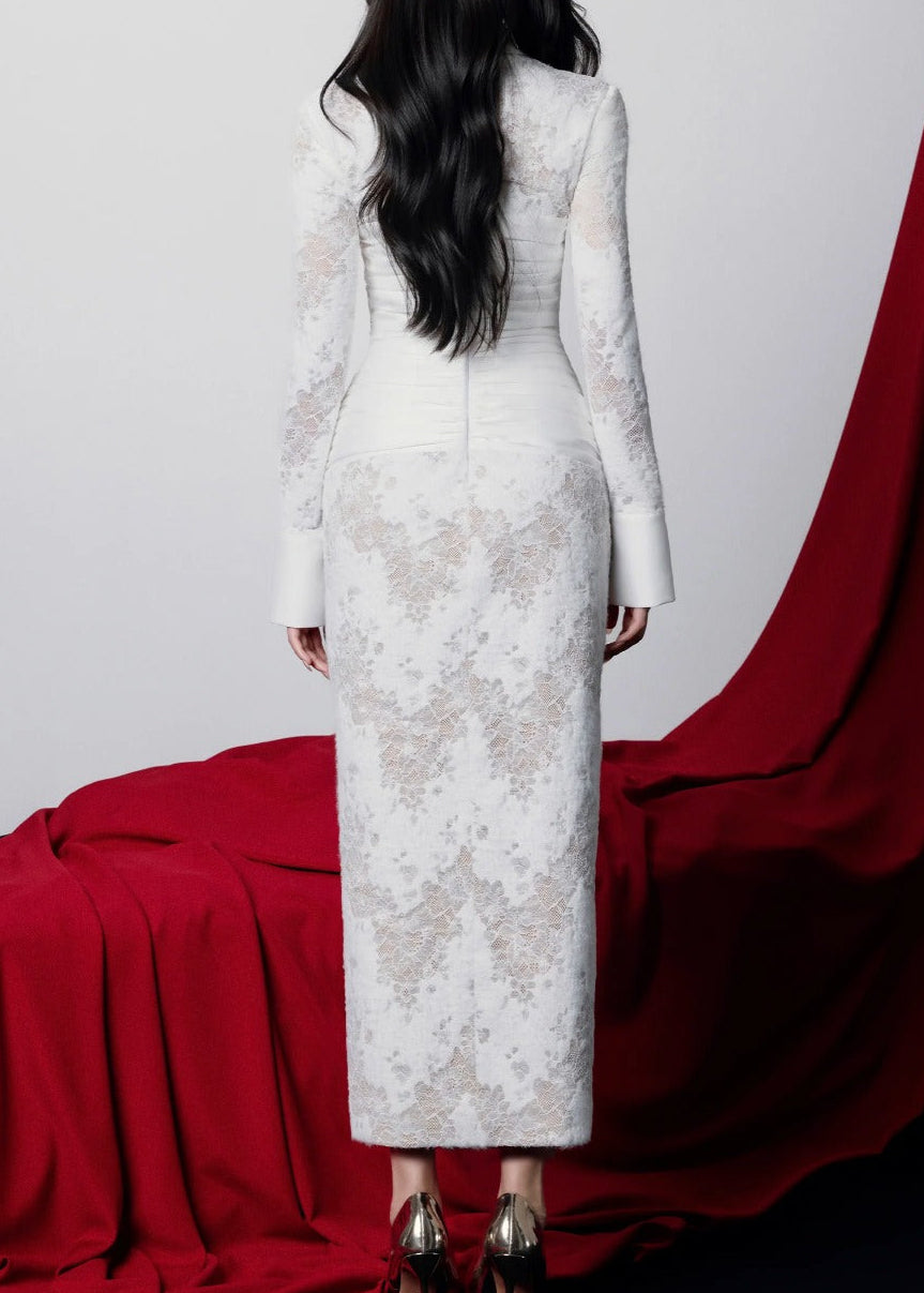 Kazuki Long Sleeve Lace Ruch Maxi Dress