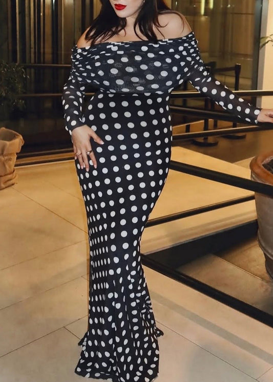 Flannan Off Shoulder Dot Maxi Dress