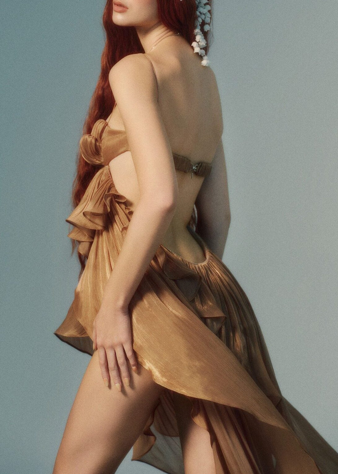 Ippolito Spaghetti Ruch Ruffle Maxi Dress