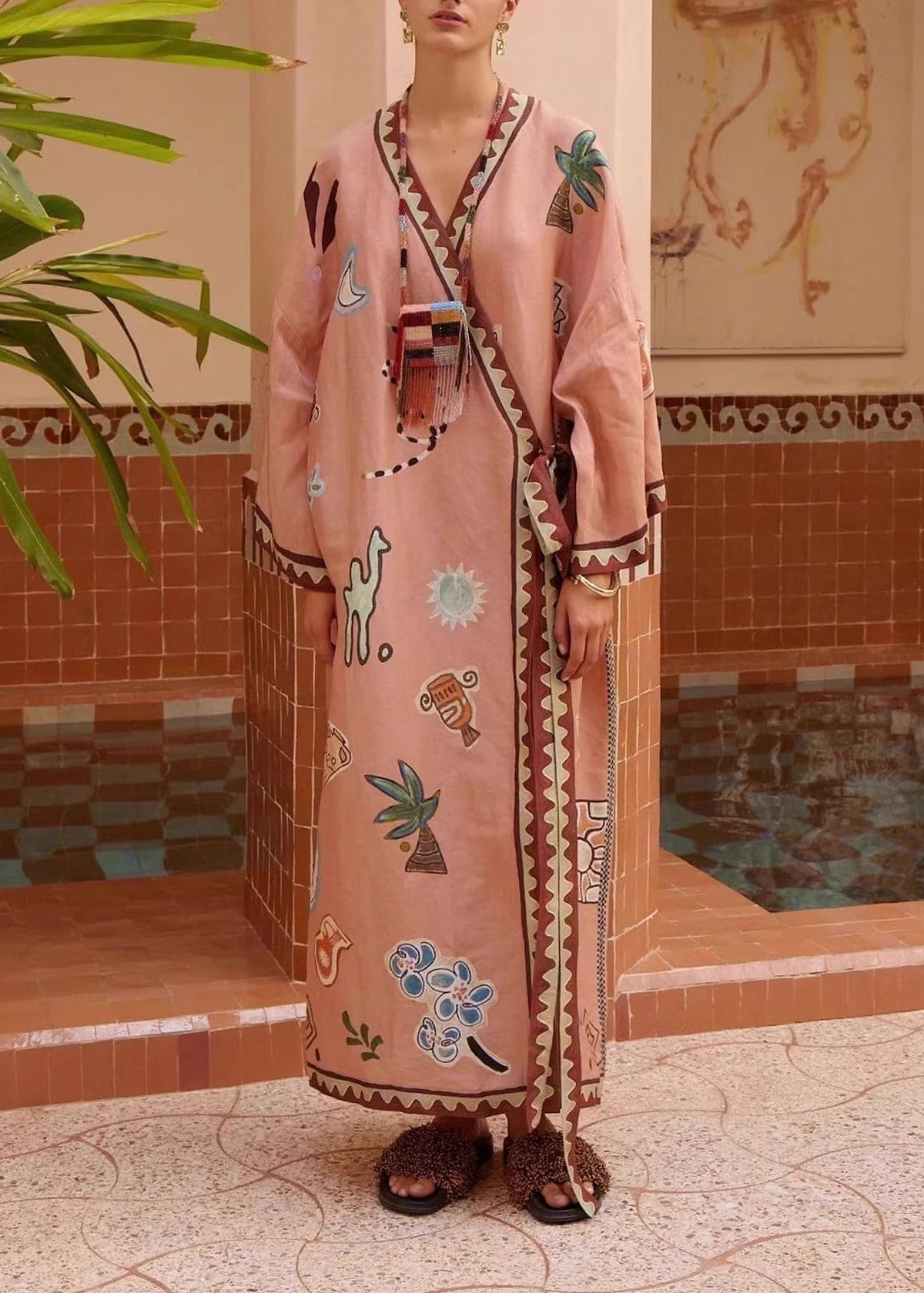 Kedma Long Sleeve Print Oversized Maxi Dress