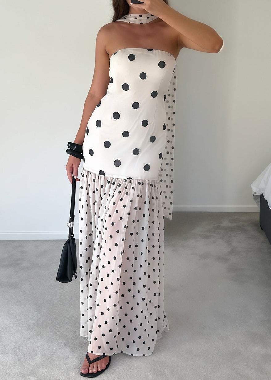 Irek Strapless Dot Scarf Maxi Dress