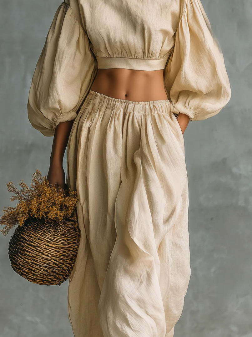 Inunnguaq Balloon Sleeve Crop Pants Set