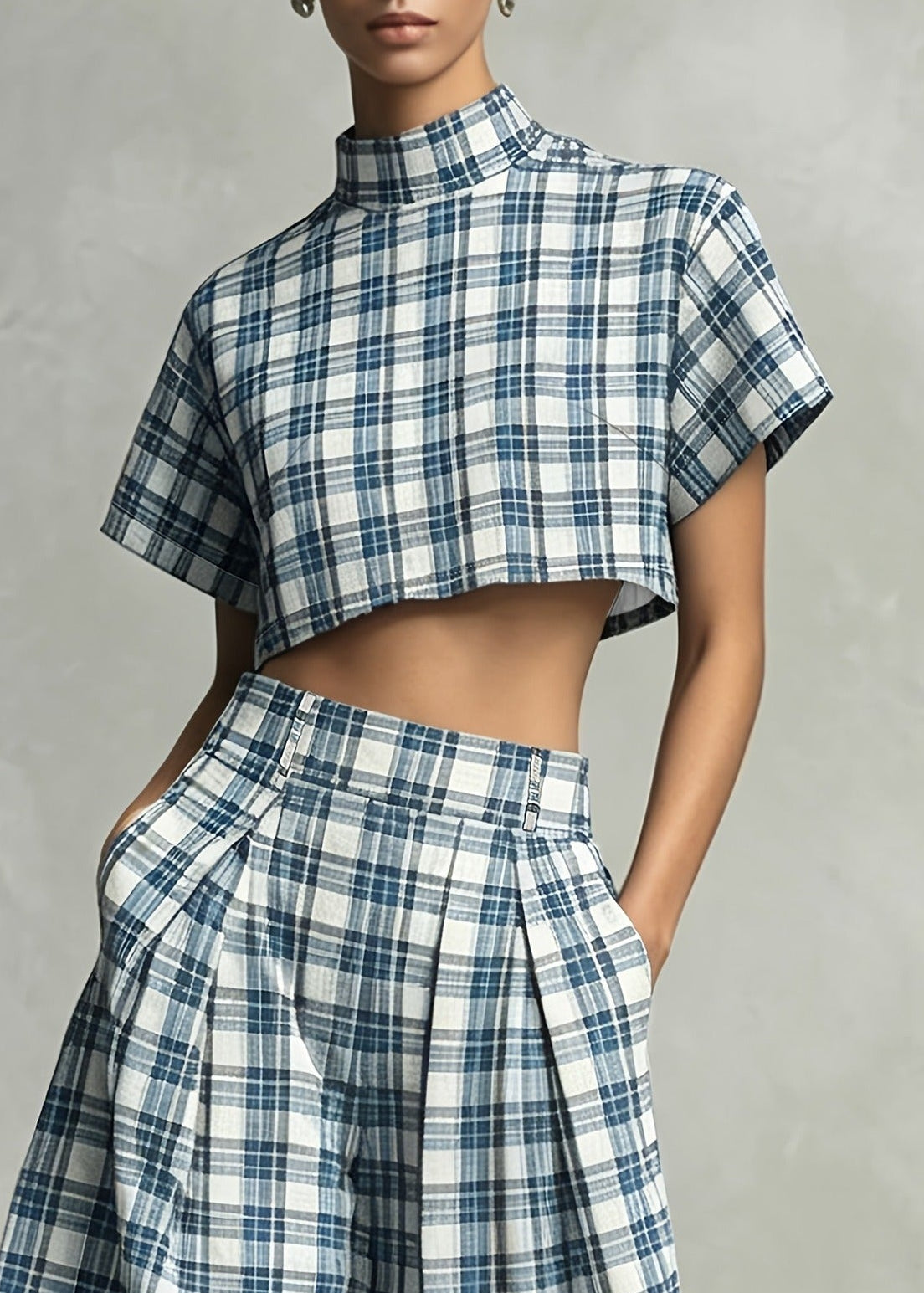 Herlequin Plaid Crop Baggy Pants Set
