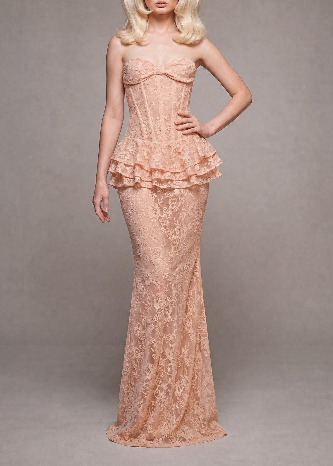 Kazuya Strapless Corset Lace Maxi Dress In Pink