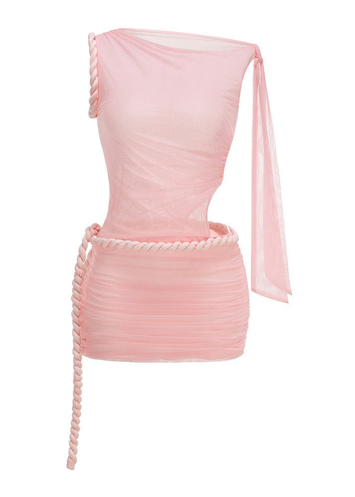 Javor One Shoulder Ruch Mini Dress