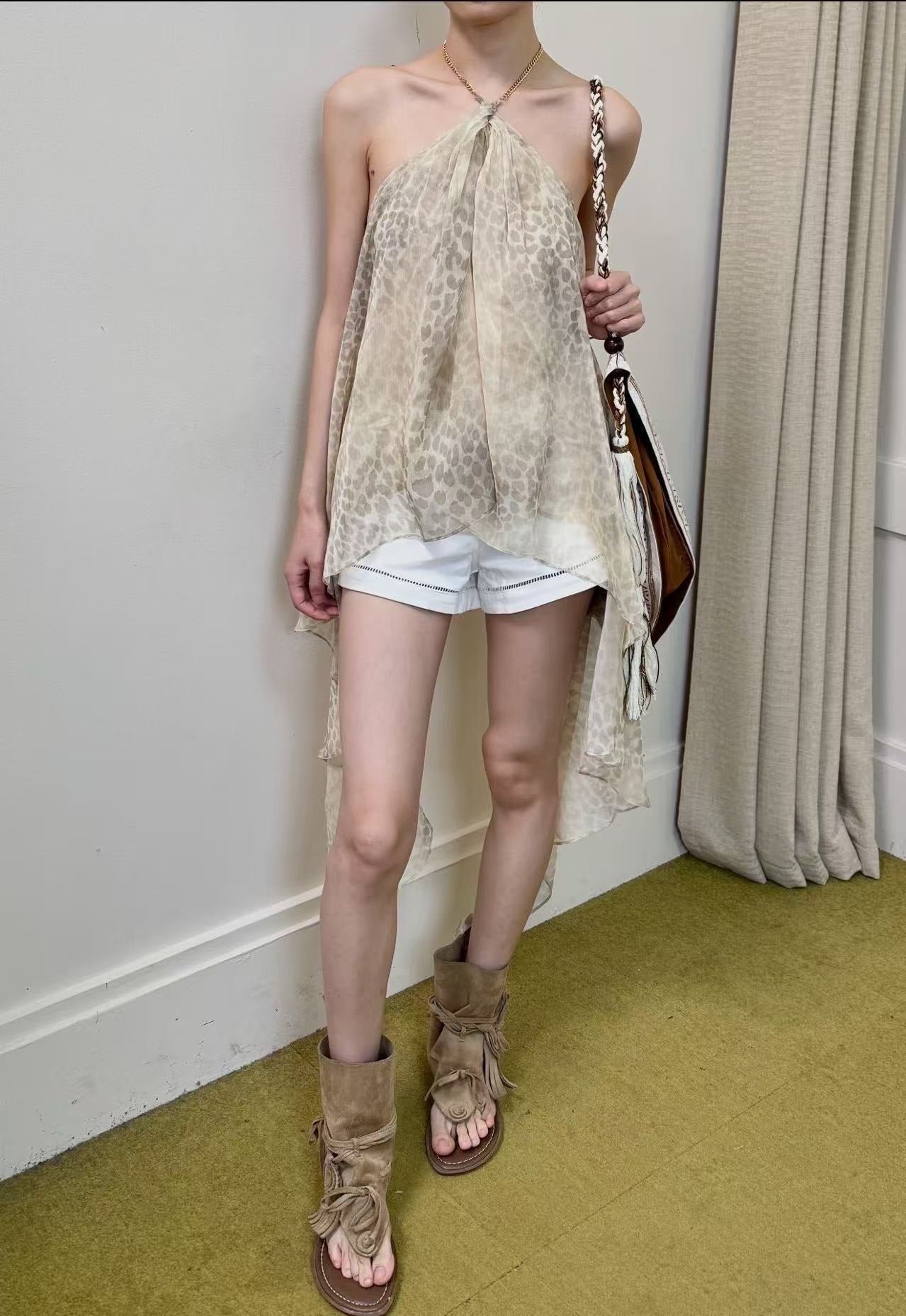 Inara Halter Neck Leopard Fringe Top