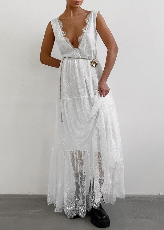 Imran Plunge Lace Maxi Dress