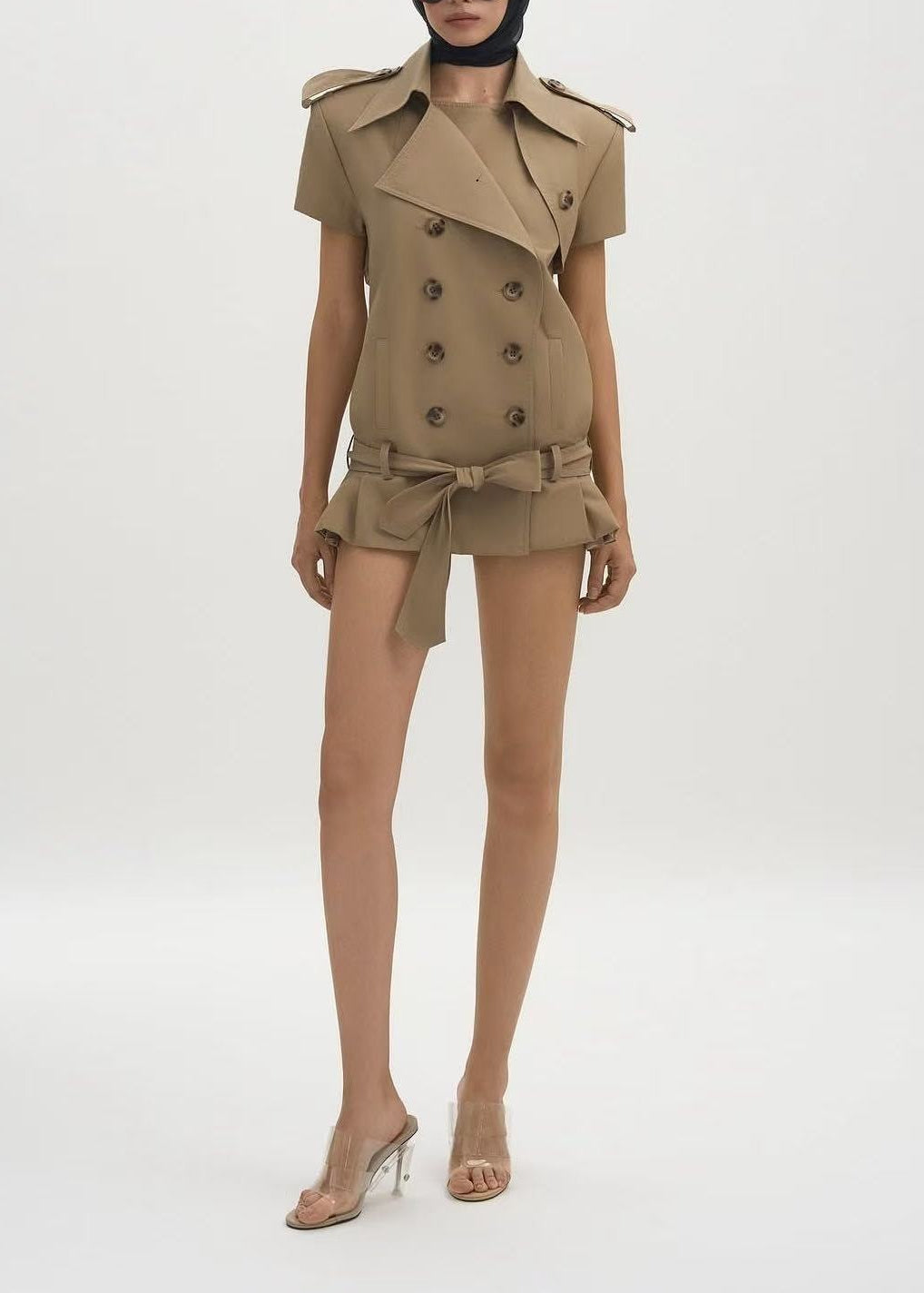 Henricus Double Breasted Trench Coat Mini Dress In Khaki