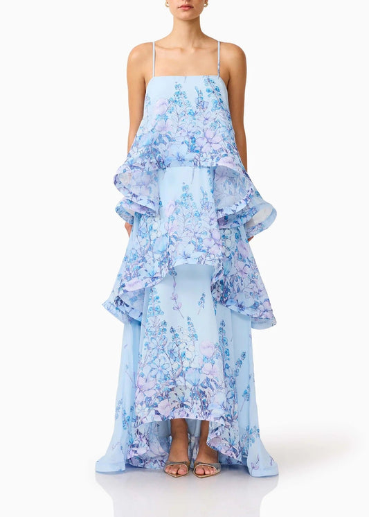 Hannie Floral Tiered Maxi Dress In Blue
