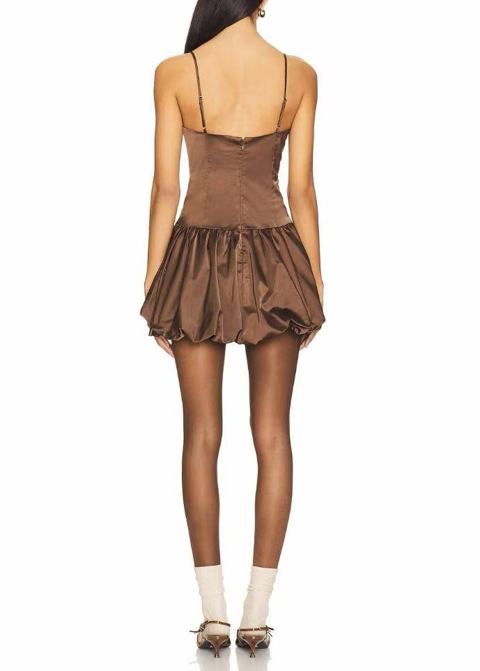 Debra Satin Bubble Mini Dress In Khaki