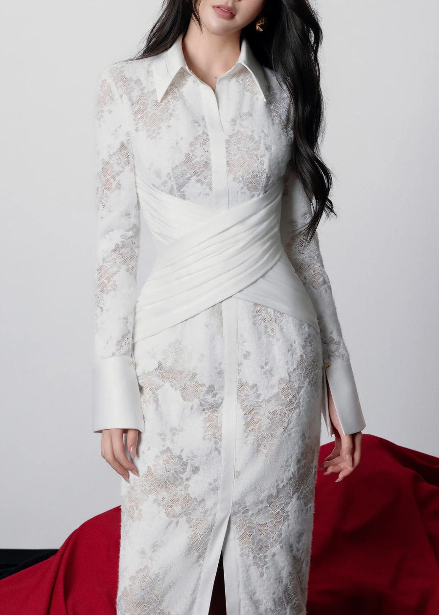 Kazuki Long Sleeve Lace Ruch Maxi Dress