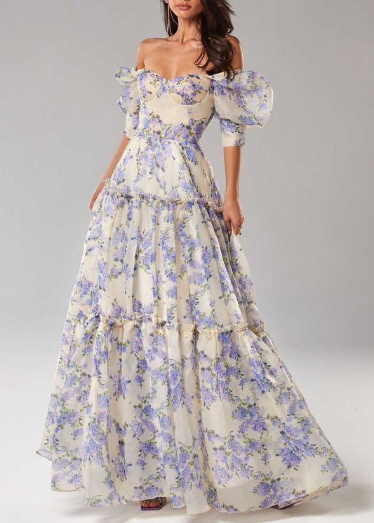 Ferdowsi Puff Sleeve Floral Maxi Dress In Purple
