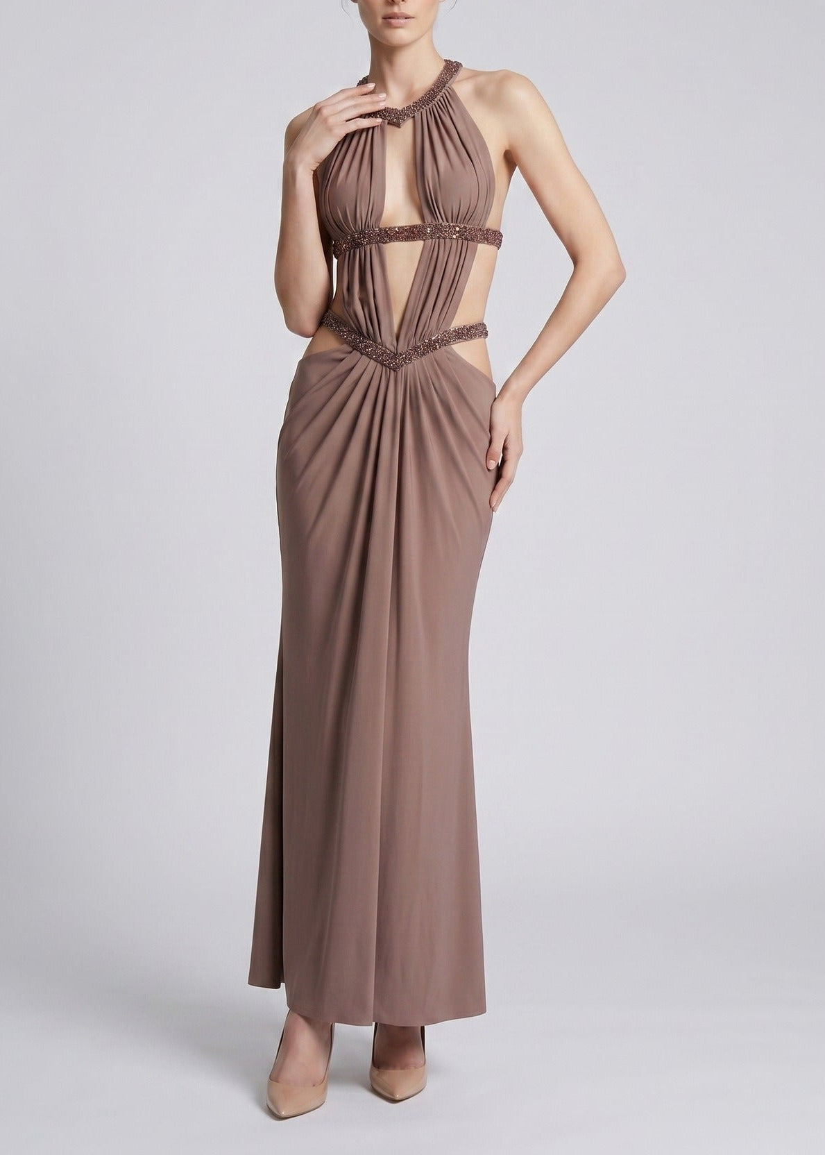 Jamaal Backless Cutout Rhinestone Maxi Dress