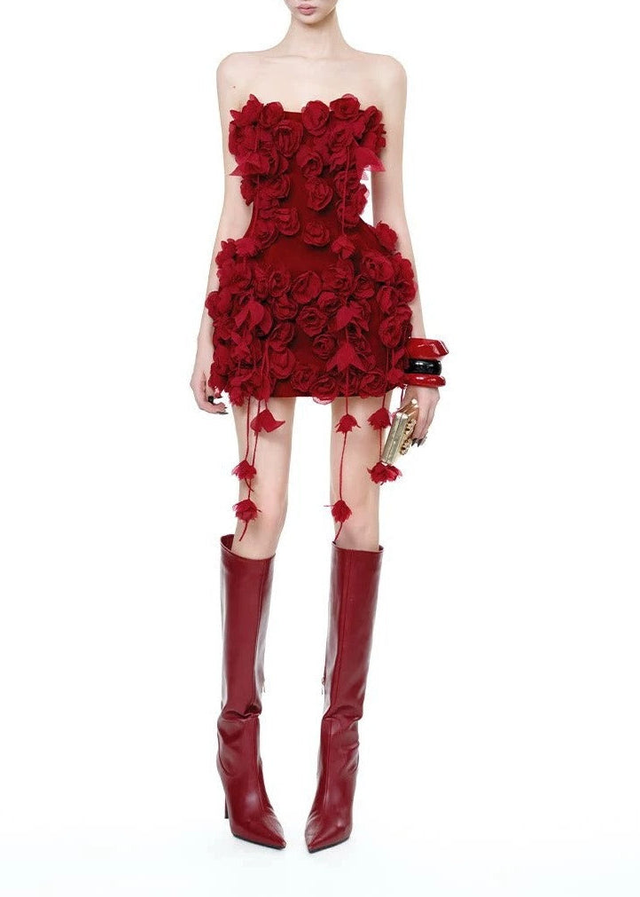 Mahadev Strapless Flower Mini Dress