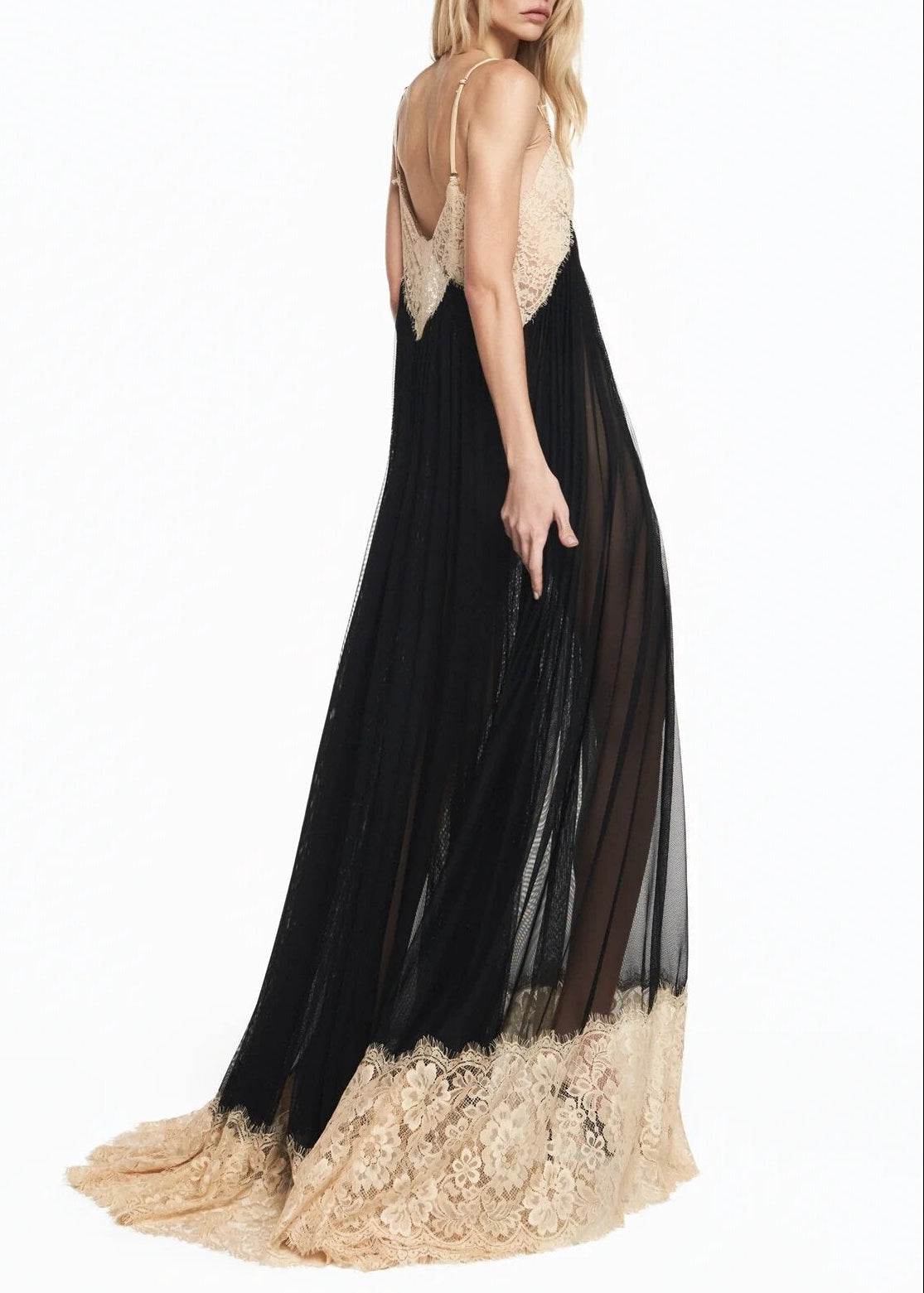 Izem Spaghetti Lace Mesh Maxi Dress