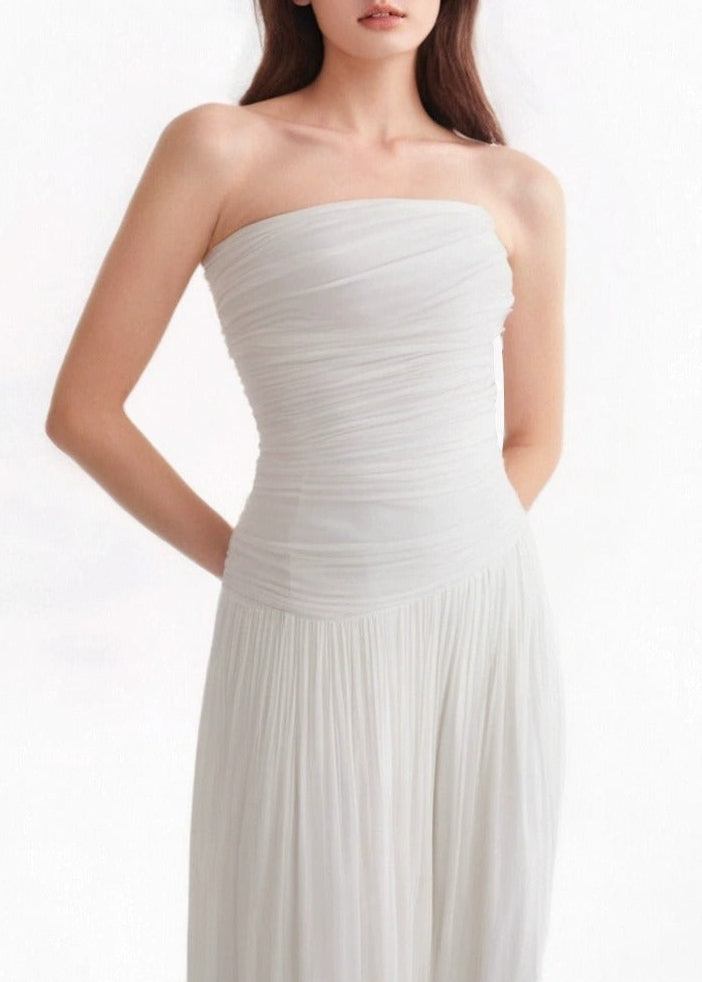 Flavie Strapless Draped Mesh Maxi Dress