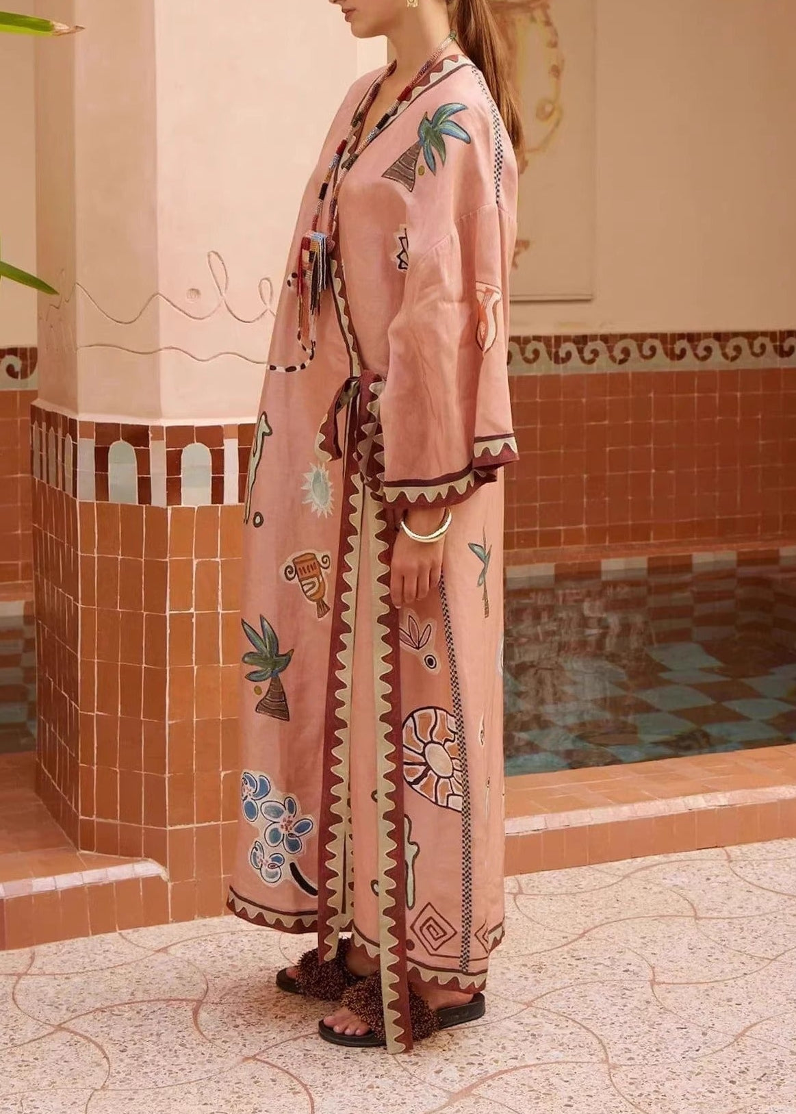 Kedma Long Sleeve Print Oversized Maxi Dress