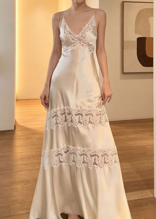 Hameed Spaghetti Satin Lace Maxi Dress