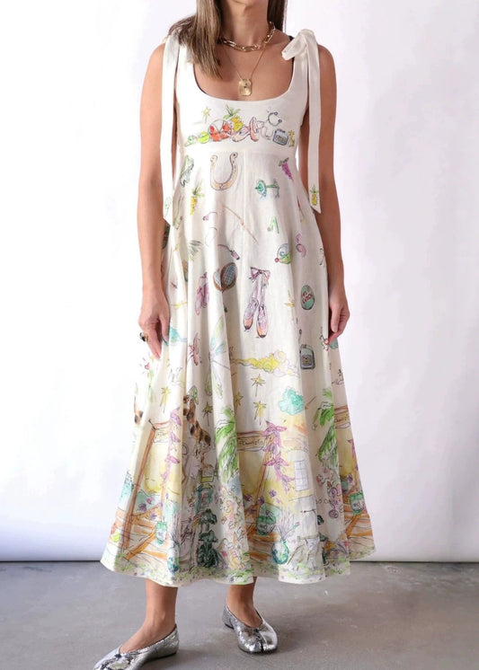Kawelo Sleeveless Print Tie Up Maxi Dress