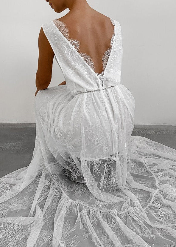 Imran Plunge Lace Maxi Dress