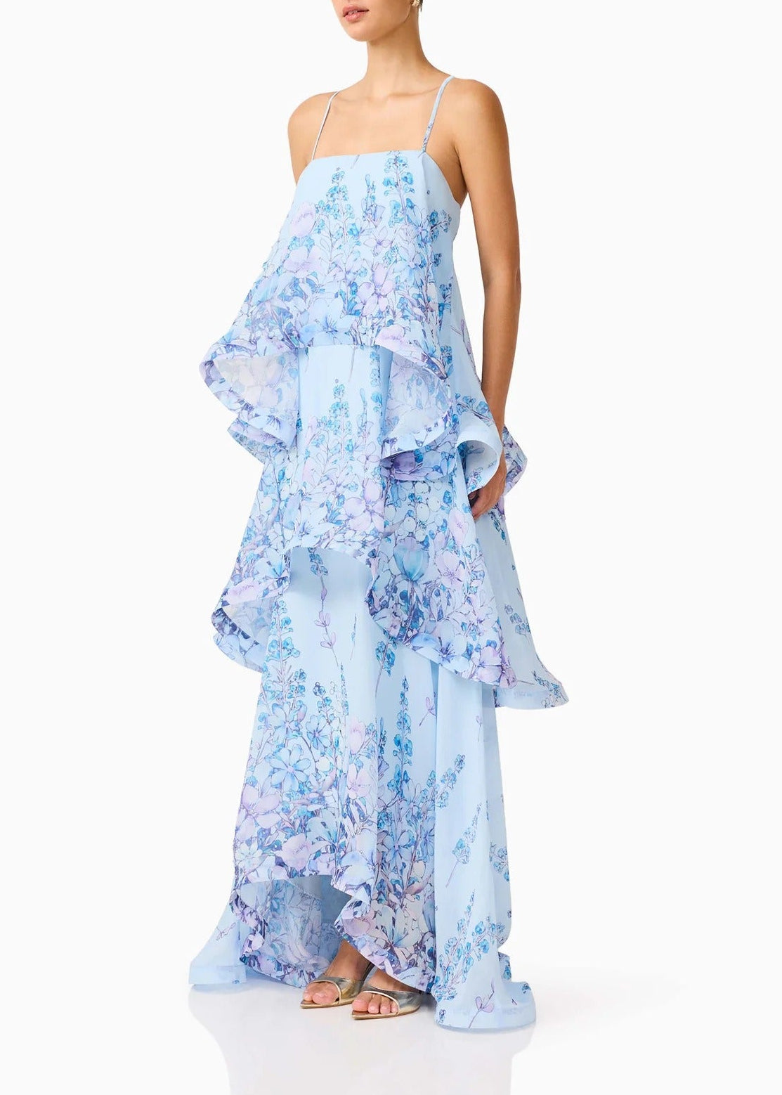 Hannie Floral Tiered Maxi Dress In Blue