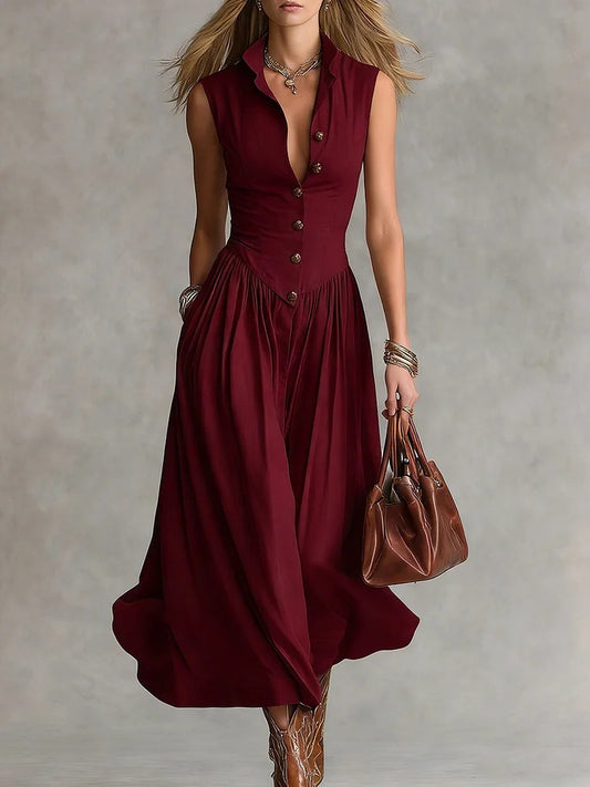 Heliodoros Sleeveless Ruch Midi Dress In Red
