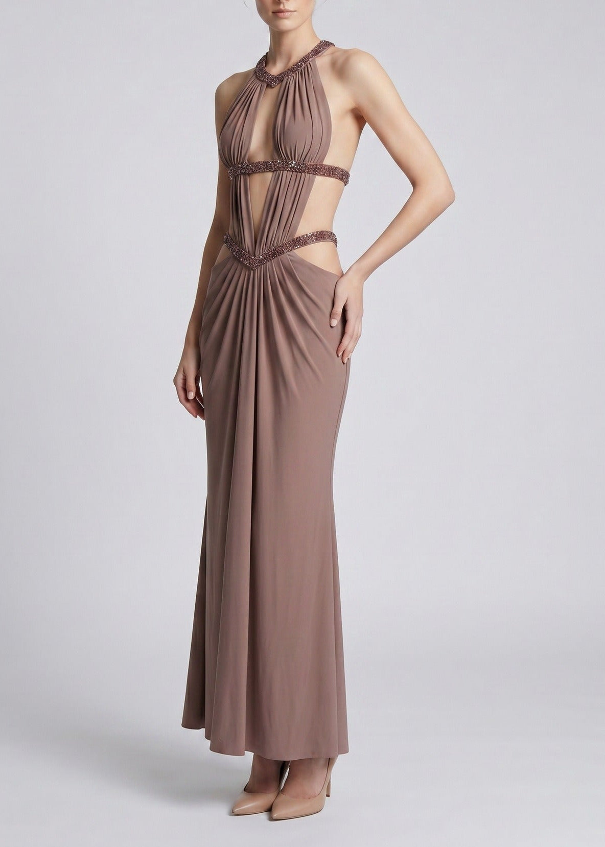 Jamaal Backless Cutout Rhinestone Maxi Dress